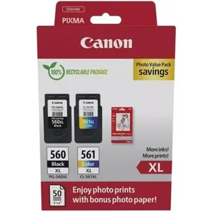 Pack de 2 cartouches Canon PG560XL et CL561XL Noir et couleur + 50 feu... pas cher