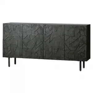 Buffet 4 portes 160x40x83 cm en bois de manguier et métal noir
