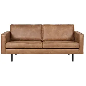 Canapé fixe 2-3 places DRAWER Bronco en éco-cuir couleur cognac - styl... pas cher