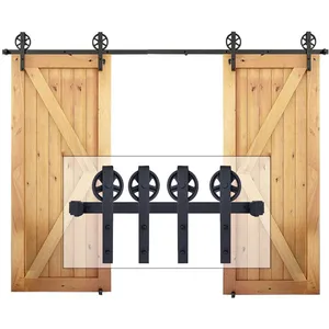 SNOGOLD 3.55M Ensemble Kit de Rail Porte Coulissante, Quincaillerie Systeme pour Double Porte Bois Suspendue Industriel, 11.6FT pas cher