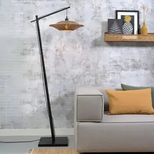 Vloerlamp Bali zwart gewoven bamboe zwart/naturel
