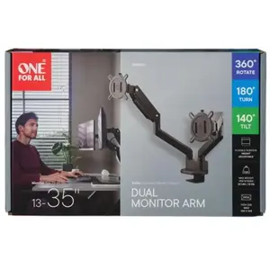 Comparateur de prix : Support écran PC ONE FOR ALL Dual Arm noir 13-35 pouces Orientable et
