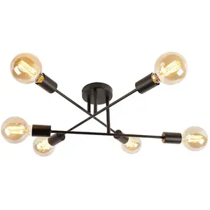 QAZQA sydney - Industriele Plafondlamp - 6 lichts - Ø 550 mm - Zwart - Industrieel - Woonkamer | Slaapkamer | Keuken pas cher