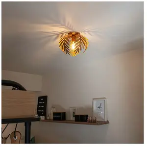 QAZQA botanica - Retro Plafondlamp - 1 lichts - Ø 240 mm - Goud/messing - Woonkamer | Slaapkamer | KeukenVendu parbol