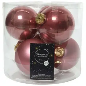 Merkloos / Sans marque Kerstballen glas emaille-mat dia 8 cm veloursroze pas cher