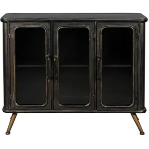Buffet bas vintage en métal LHERITIER DU TEMPS - Bahut Denza 3 portes et tiroir - Verni - 80cm pas cher
