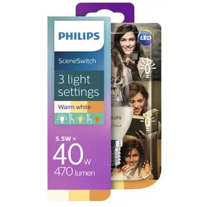 PHILIPS Ampoule LED Flamme Sceneswitch E14 - 5 - 5W équivalent 40W - blanc chaud - finition claire pas cher