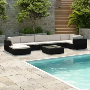 Comparateur de prix : vidaXL Salon de jardin 8 pcs avec coussins résine tressée noir