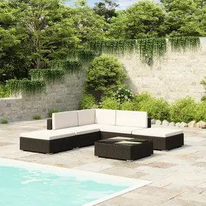 vidaXL Salon de jardin 6 pcs avec coussins Résine tressée Noir pas cher