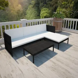 vidaXL Salon de jardin 3 pcs avec coussins Résine tressée Noir pas cher