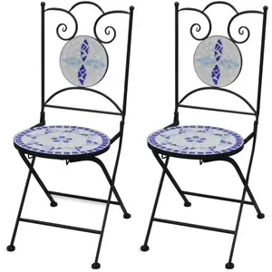 vidaXL Chaises pliables de bistro 2 pcs Céramique Bleu et blanc pas cher