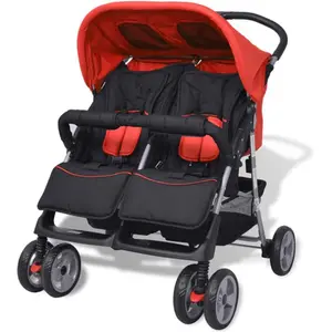 vidaXL Poussette à deux places Acier Rouge et noir