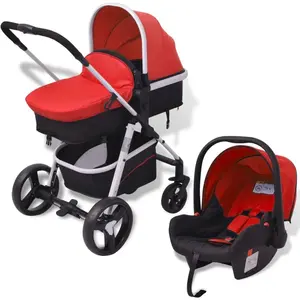 vidaXL Poussette 3-en-1 Aluminium Rouge et noir