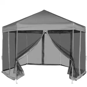 vidaXL Chapiteau hexagonal avec 6 parois latérales Gris 3,6x3,1 m pas cher