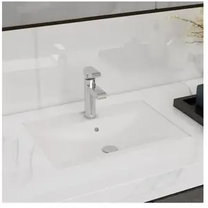 vidaXL Vasque à trou de trop-plein/robinet céramique pour salle de bain Blanc pas cher