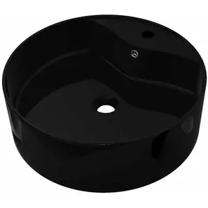 vidaXL Vasque rond à trou robinet/trop-plein céramique pour salle de bain pas cher