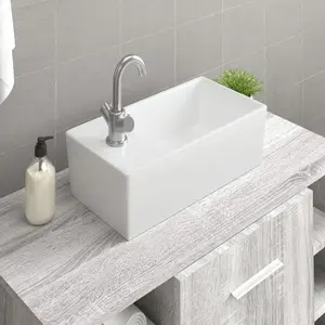 vidaXL Lavabo blanc 48x25x15 cm céramique pas cher