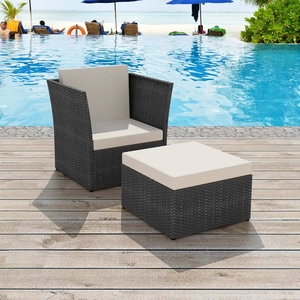 vidaXL Chaise de jardin avec tabouret Noir Résine tressée pas cher