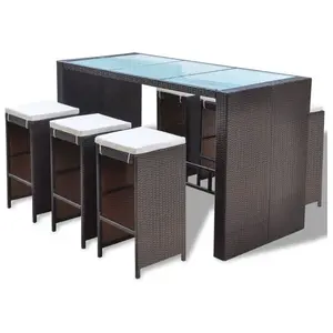 vidaXL Ensemble de bar de jardin 7 pcs coussins Résine tressée Marron pas cher
