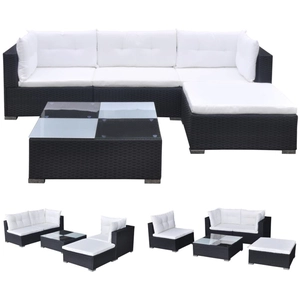 vidaXL Salon de jardin 5 pcs avec coussins résine tressée noir pas cher