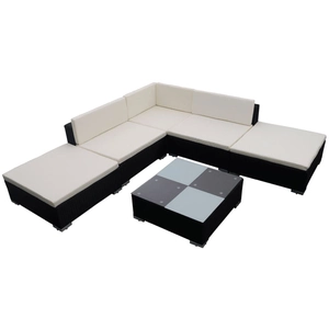 vidaXL Salon de jardin 6 pcs avec coussins résine tressée noir pas cher