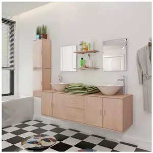 Comparateur de prix : vidaXL Meuble de salle de bain 11 pcs avec lavabo et robinet Beige