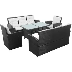 vidaXL Salon de jardin 5 pcs avec coussins Résine tressée Noir pas cher