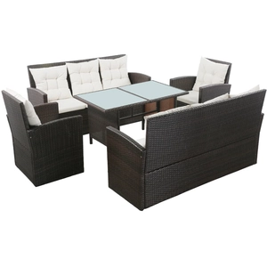 vidaXL Salon de jardin 5 pcs avec coussins Résine tressée Marron pas cher