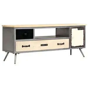 vidaXL Meuble TV Bois de manguier massif et acier 120 x 30 x 45 cm pas cher