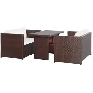vidaXL Mobilier de bistro 3 pcs avec coussins Résine tressée Marron pas cher