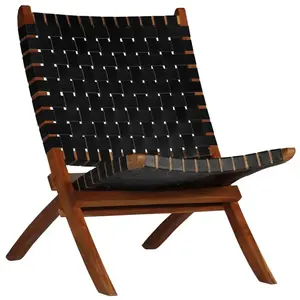 vidaXL Chaise pliable Bandes croisées Noir Cuir véritable pas cher
