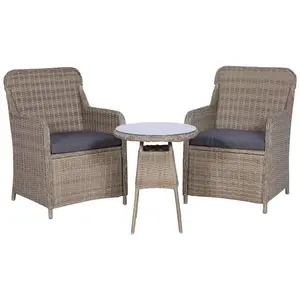 vidaXL Ensemble de bistro 3 pcs avec coussins Résine tressée Marron pas cher