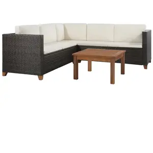 vidaXL Salon de jardin 4 pcs avec coussins Résine tressée Marron pas cher