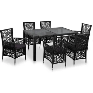 Comparateur de prix : vidaXL Mobilier à dîner d'extérieur 7 pcs Résine tressée Noir