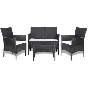 Comparateur de prix : vidaXL Salon de jardin 4 pcs avec coussins Résine tressée Noir