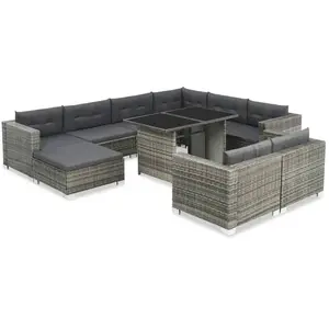 vidaXL Salon de jardin 10 pcs avec coussins Résine tressée Gris