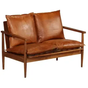 Comparateur de prix : vidaXL Canapé à 2 places Cuir véritable avec bois d'acacia Marron