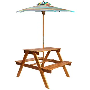 vidaXL Table à pique-nique et parasol enfants 79x90x60cm Acacia solide pas cher