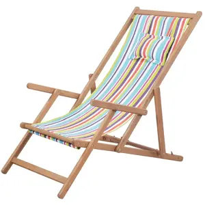 vidaXL Chaise pliable de plage Tissu et cadre en bois Multicolore