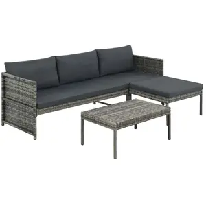 vidaXL Salon de jardin 3 pcs avec coussins Résine tressée Gris pas cher