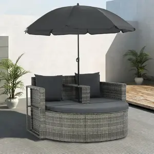 vidaXL Canapé de jardin 2 places avec coussins et parasol Gris pas cher