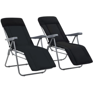 vidaXL Chaises pliables de jardin avec coussins 2 pcs Noir pas cher