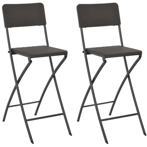 vidaXL Chaise de bar pliable 2pcs PEHD et acier Marron Aspect de rotin pas cher