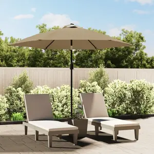 vidaXL Parasol d'extérieur avec LED et mât en acier 300 cm Taupe pas cher
