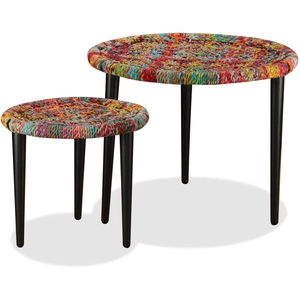 vidaXL Table basse 2 pcs Détails tissés chindi Multicolore pas cher