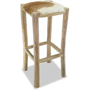 vidaXL Tabouret de bar Cuir véritable et bois de teck solide pas cher