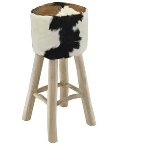 vidaXL Vidaxl Tabouret De Bar Cuir Véritable Et Bois De Teck Solide pas cher