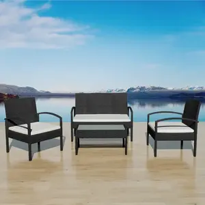 vidaXL Salon de jardin 4 pcs avec coussins Résine tressée Noir pas cher