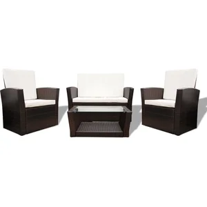 vidaXL Salon de jardin 4 pcs avec coussins Résine tressée Marron pas cher