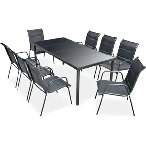 vidaXL Ensemble à manger d'extérieur 9 pcs Acier Noir pas cher